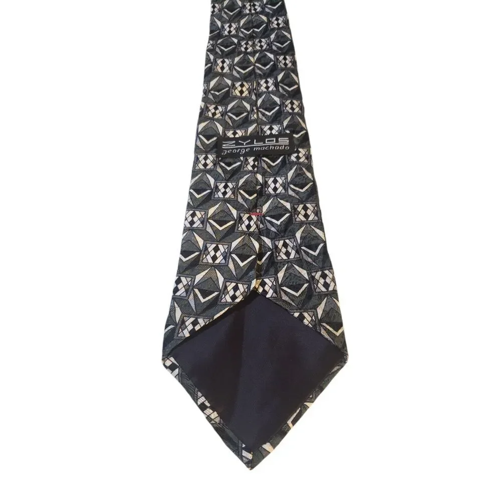 Zylos George Machado. Mens Tie Necktie Designer Black Green White Geometric Work